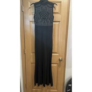 Black Formal Dress With Beaded Top, Sleeveless, Fit And Flare Style Size M